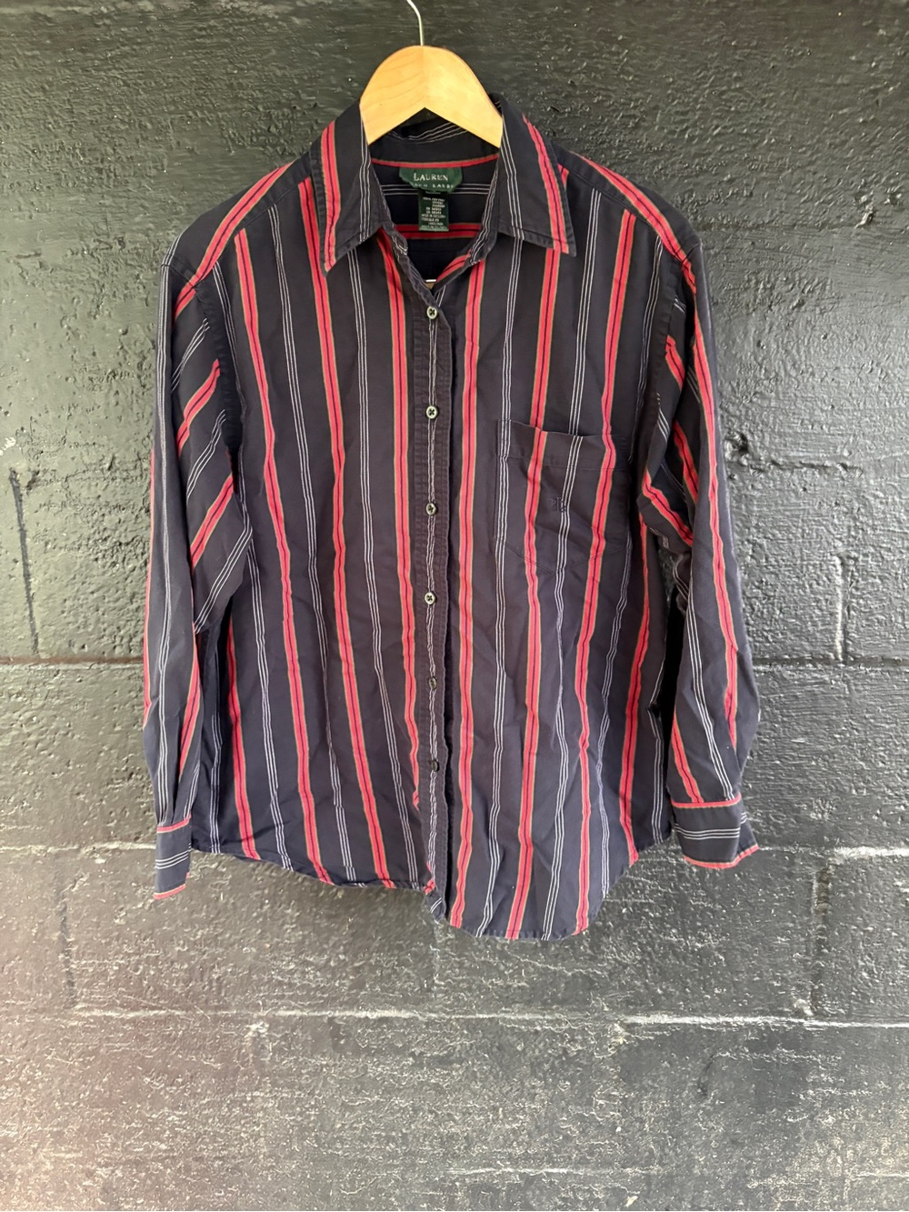Lauren Ralph Lauren Black with Red Stripe Long-Sleeve Button-Down Shirt